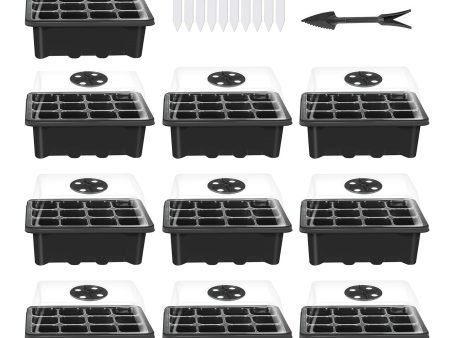 10 Set Seed Trays Moisturizing Seedling Starter Tray (12 Cells per Tray)with Adjustable Dome Lids and Base Plus Plant Tags on Sale