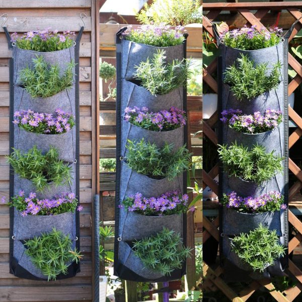 Hanging Planter Bag with 6 Pockets Vertical Gardening Systems Waterproof Wall Mount Flower Garden Vegetable Planting Bags for Patio House Balcony Sale