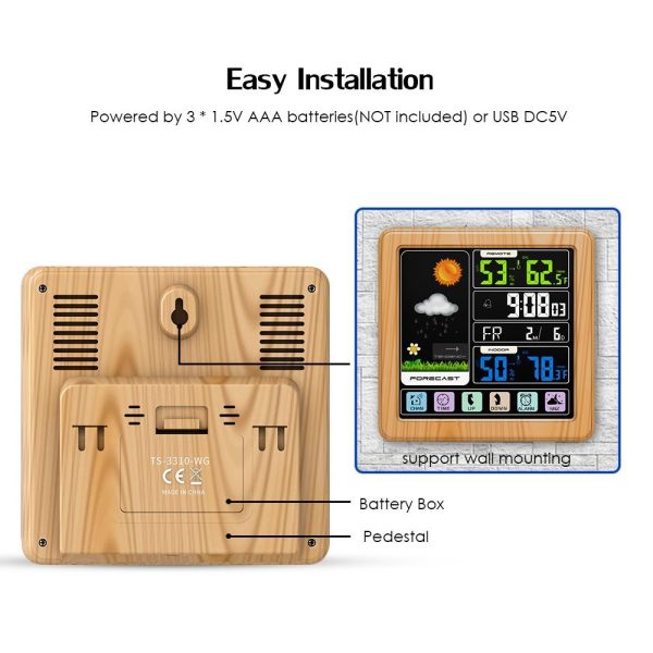 Touch LCD Screen Wireless Weather Station Alarm Clock Home Thermometer Hygrometer with USB Charging Function Supply