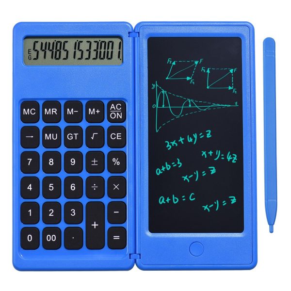 Foldable Calculator + 6 Inch LCD Writing Tablet Digital Drawing Pad 12 Digits Display with Stylus Pen Erase Button for Children Adults on Sale