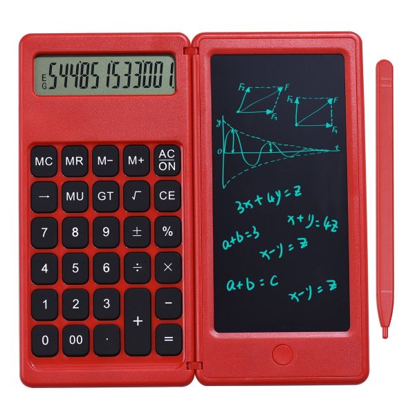 Foldable Calculator + 6 Inch LCD Writing Tablet Digital Drawing Pad 12 Digits Display with Stylus Pen Erase Button for Children Adults on Sale