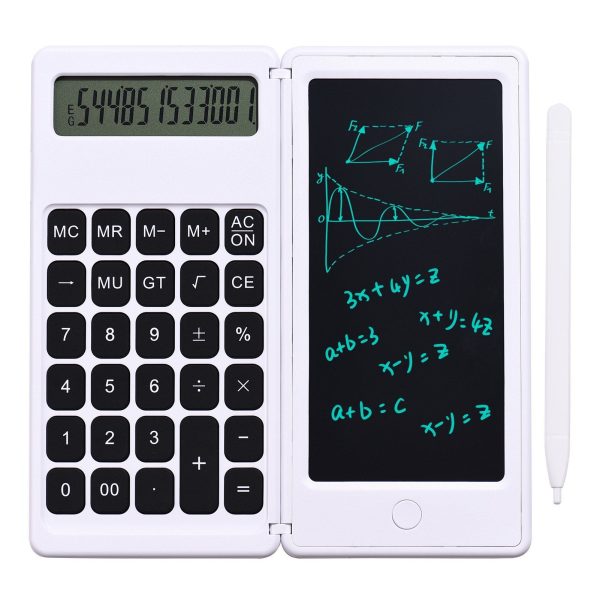 Foldable Calculator + 6 Inch LCD Writing Tablet Digital Drawing Pad 12 Digits Display with Stylus Pen Erase Button for Children Adults on Sale