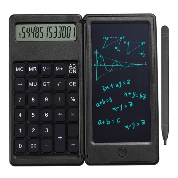 Foldable Calculator + 6 Inch LCD Writing Tablet Digital Drawing Pad 12 Digits Display with Stylus Pen Erase Button for Children Adults on Sale