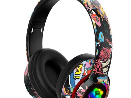 L750 Bluetooth Headset Cool Graffiti Headphone with LED Light Earphone Support TF Card 3.5mm Audio Wired for Mobile Phone Computer Laptop on Sale