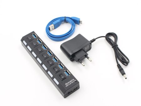 Detachable USB 3.0 Desktop 7-Port HUB with On Off Switch + AC Adapter Online Hot Sale