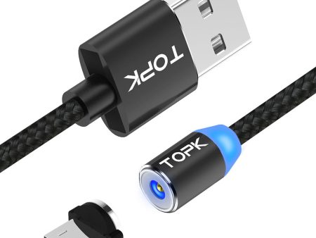 TOPK AM23 Nylon Braided Magnetic Charging Micro USB Cable with LED Display Online Hot Sale