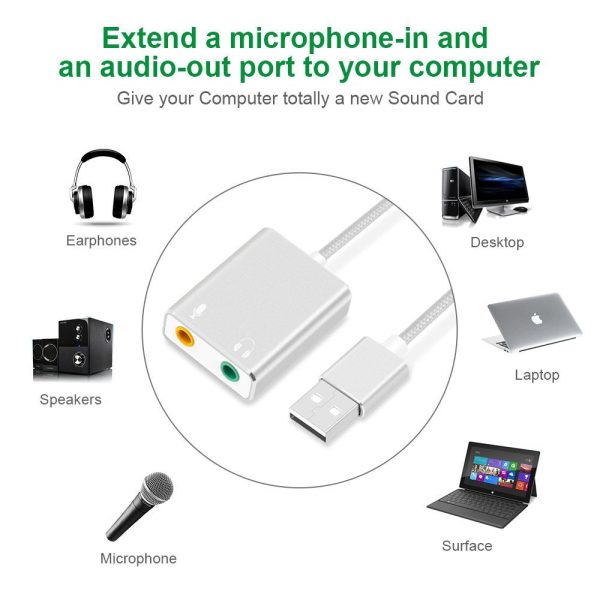 USB Audio Adapter External Stereo Sound Card with 3.5mm Headphone and Microphone Jack Hot on Sale