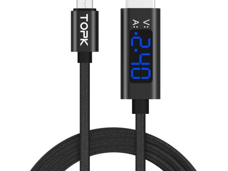 TOPK AC27 Nylon Braided Micro USB Cable Current Voltage LED Display Online Sale