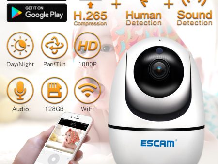 ESCAM PVR008 HD Safety H.265 1080P Pan Tilt WiFi IR IP Camera Support ONVIF Two Way Talk Night Vision For Sale