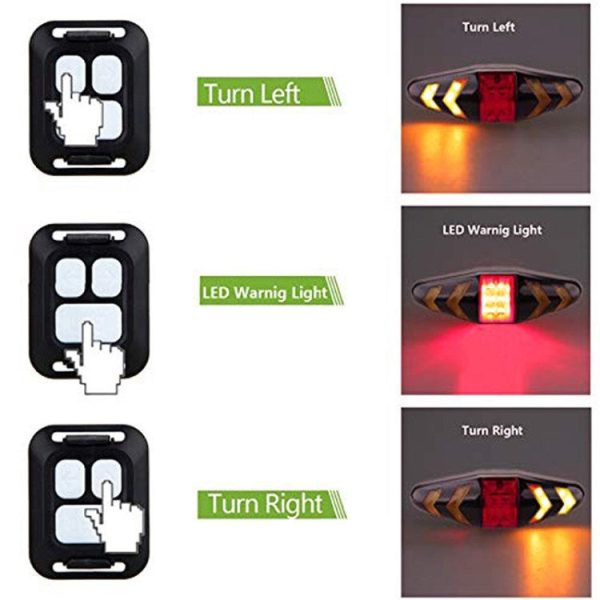 Safety Warning Bike Tail Lights USB Rechargeable LED Mini Bicycle Rear Turn Signal Lights with Remote Control on Sale